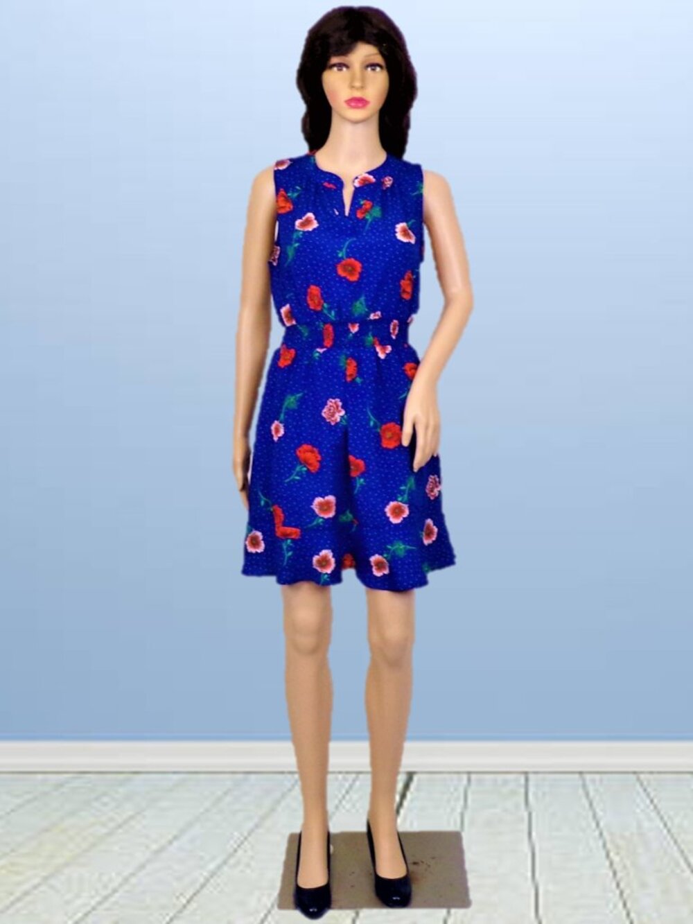 SWEET RAIN size S multicolor floral sleeveless fit/flare dress 100% polyester